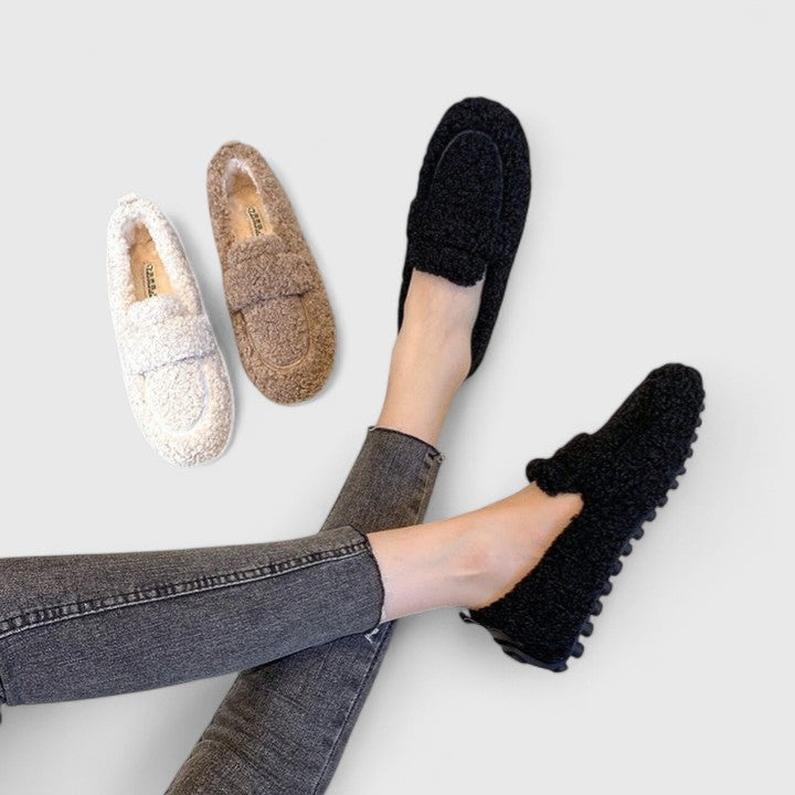 Lined Slip-On Loafers with Rubber Slip-Resistant Sole