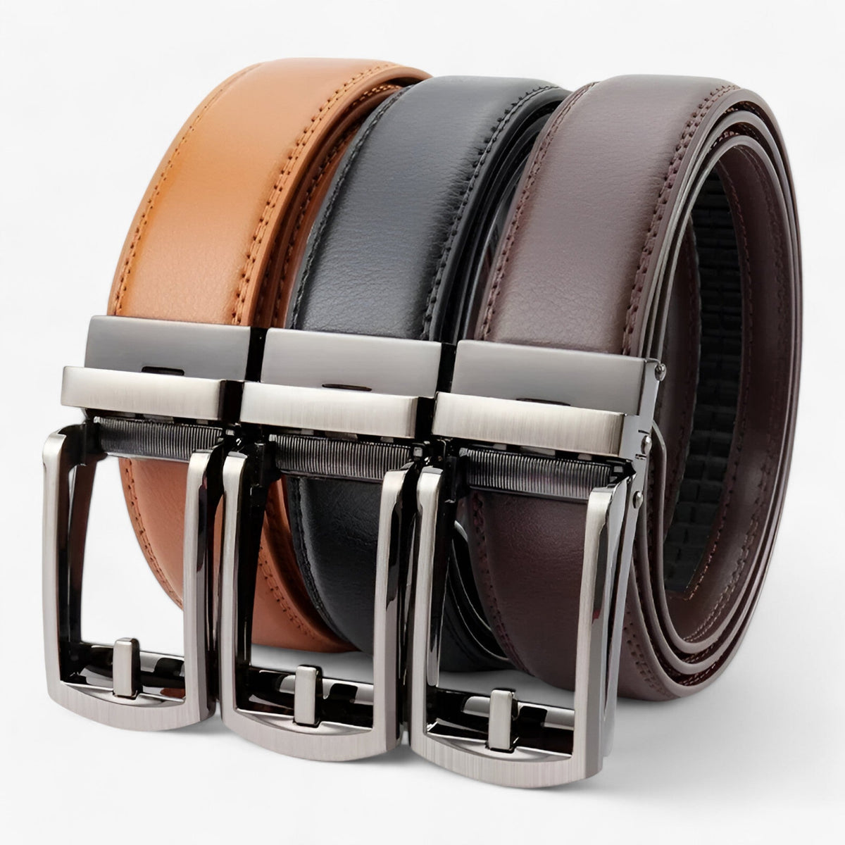 Two-Layer Belt with Polished Alloy Buckle