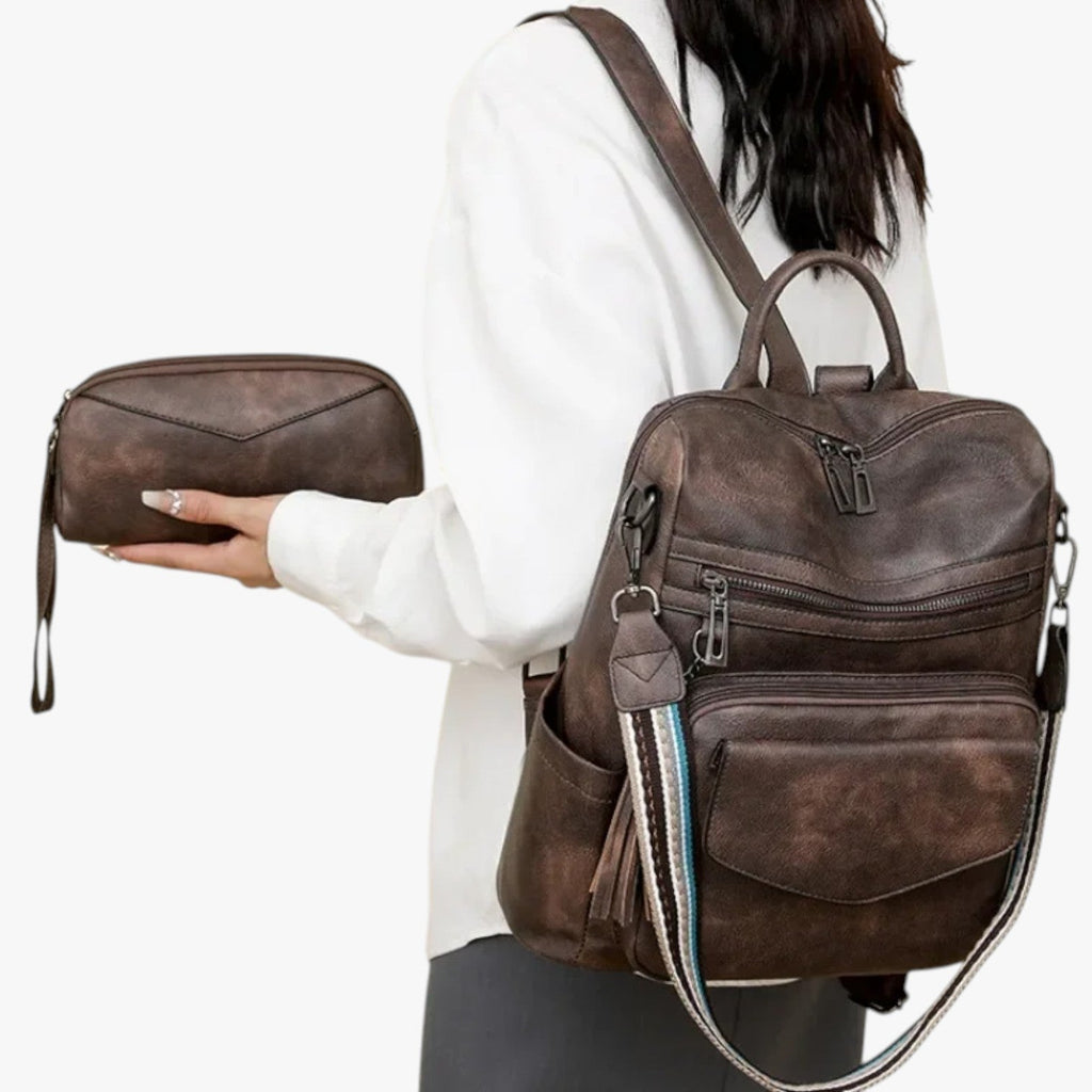 Faux Leather Backpack with Padded, Adjustable Shoulder Straps