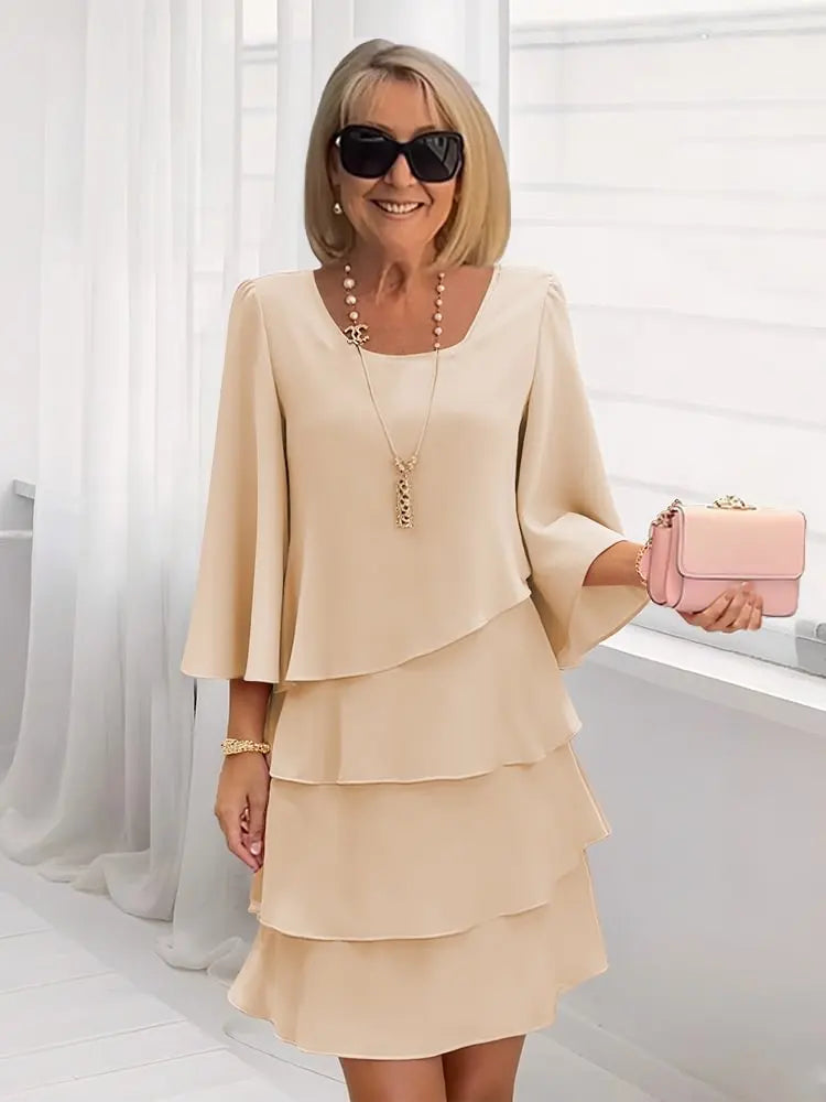 A-Line Midi Dress with Layered Ruffles