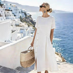 Relaxed Stretch Midi Dress with Round Neckline