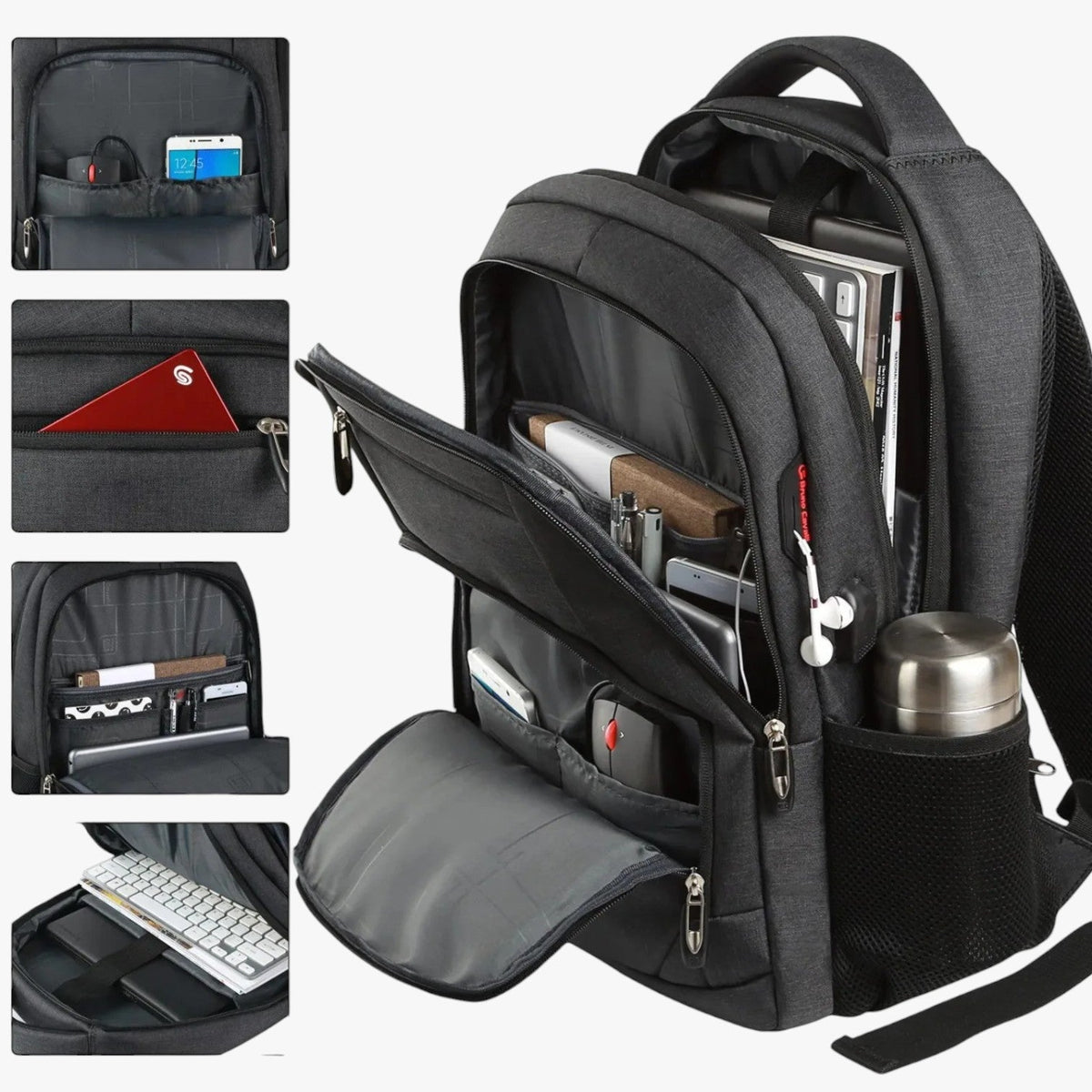 Water-Resistant Backpack with USB Port and Laptop Compartment