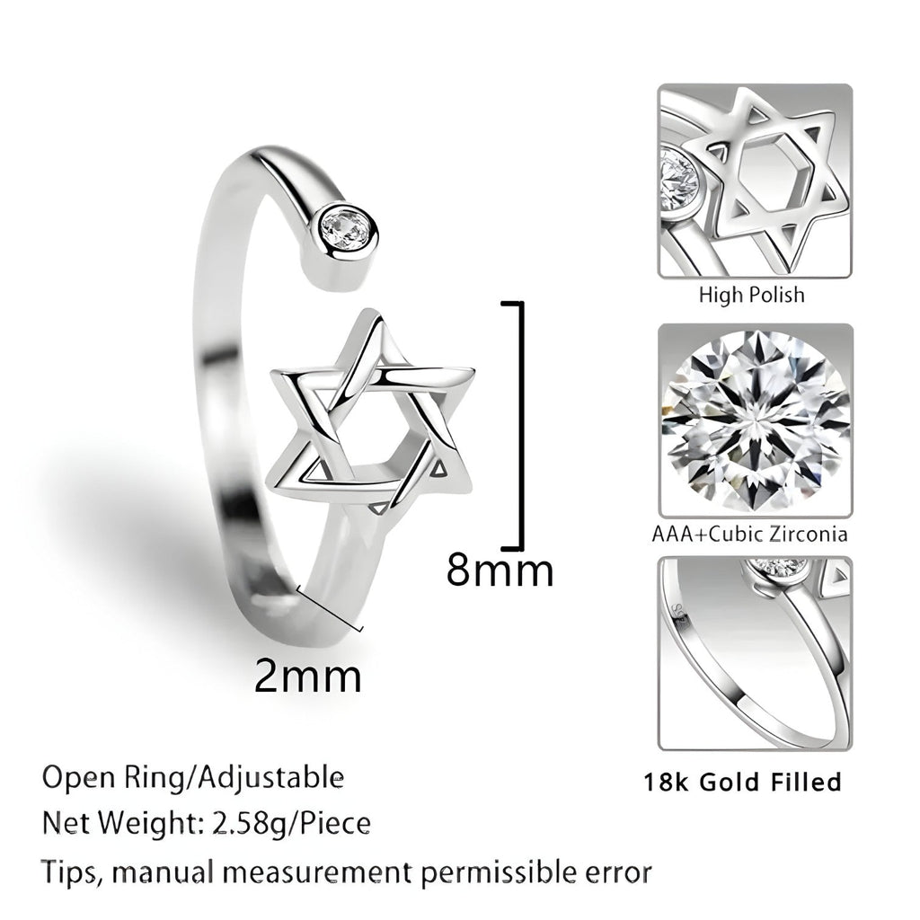 Justerbar zirkoniaring med glittrande hexagonal sten