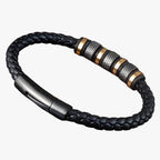 Braided Faux Leather Bracelet with Steel Beads and Magnetic Clasp