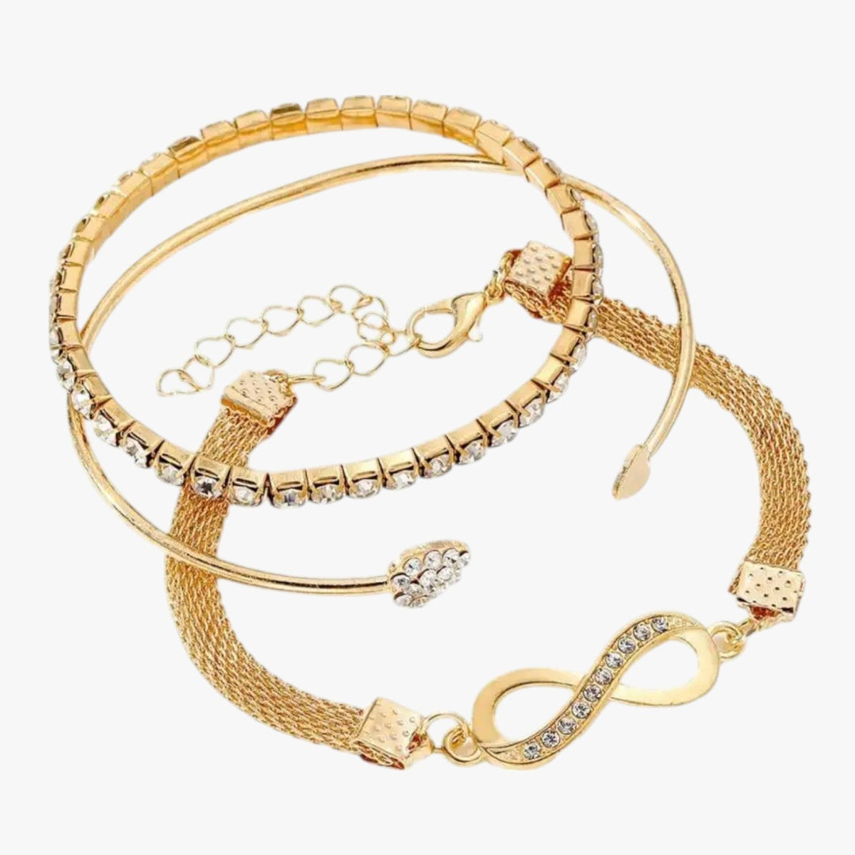Layered Heart Bracelet Set with Sparkling Rhinestones