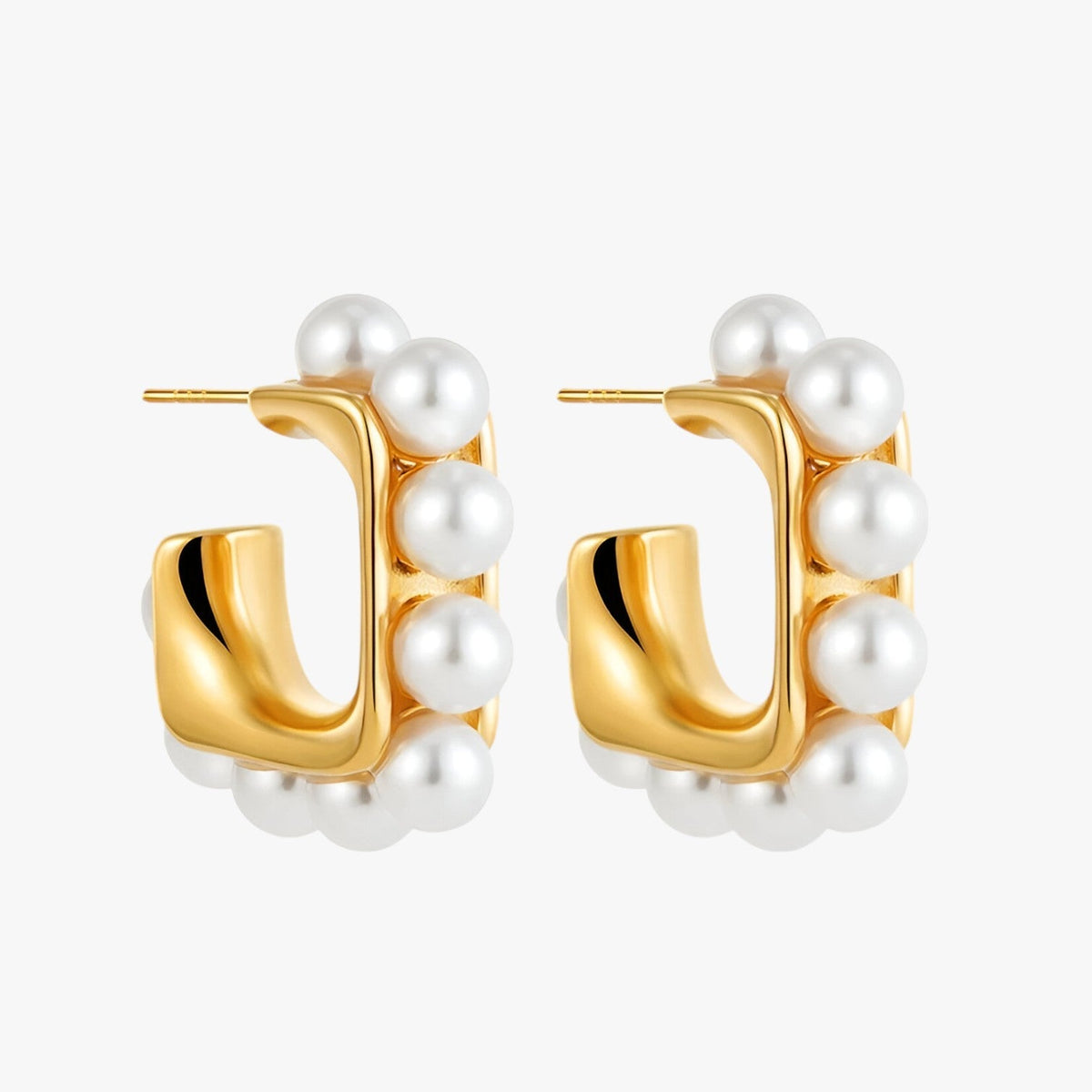 Chunky Gold-Tone Hoop Earrings with Pearl Detail