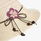 Foldable Straw Sun Hat with Decorative Flower Trim