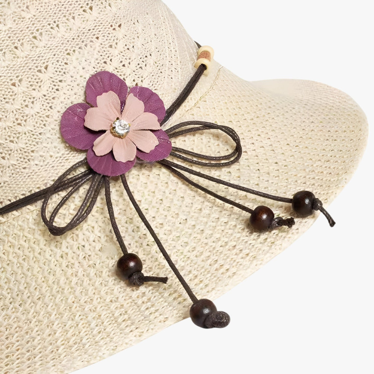 Foldable Straw Sun Hat with Decorative Flower Trim