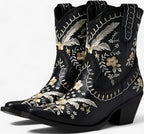 Floral Embroidered Cowgirl Boots with Block Heel