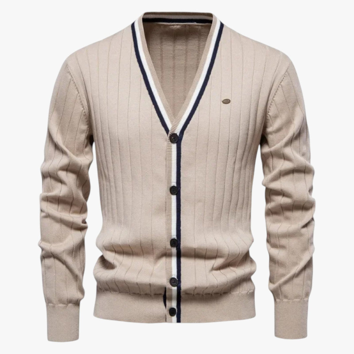 Men's Wool Blend V-Neck Cardigan with Colour-Block Detail