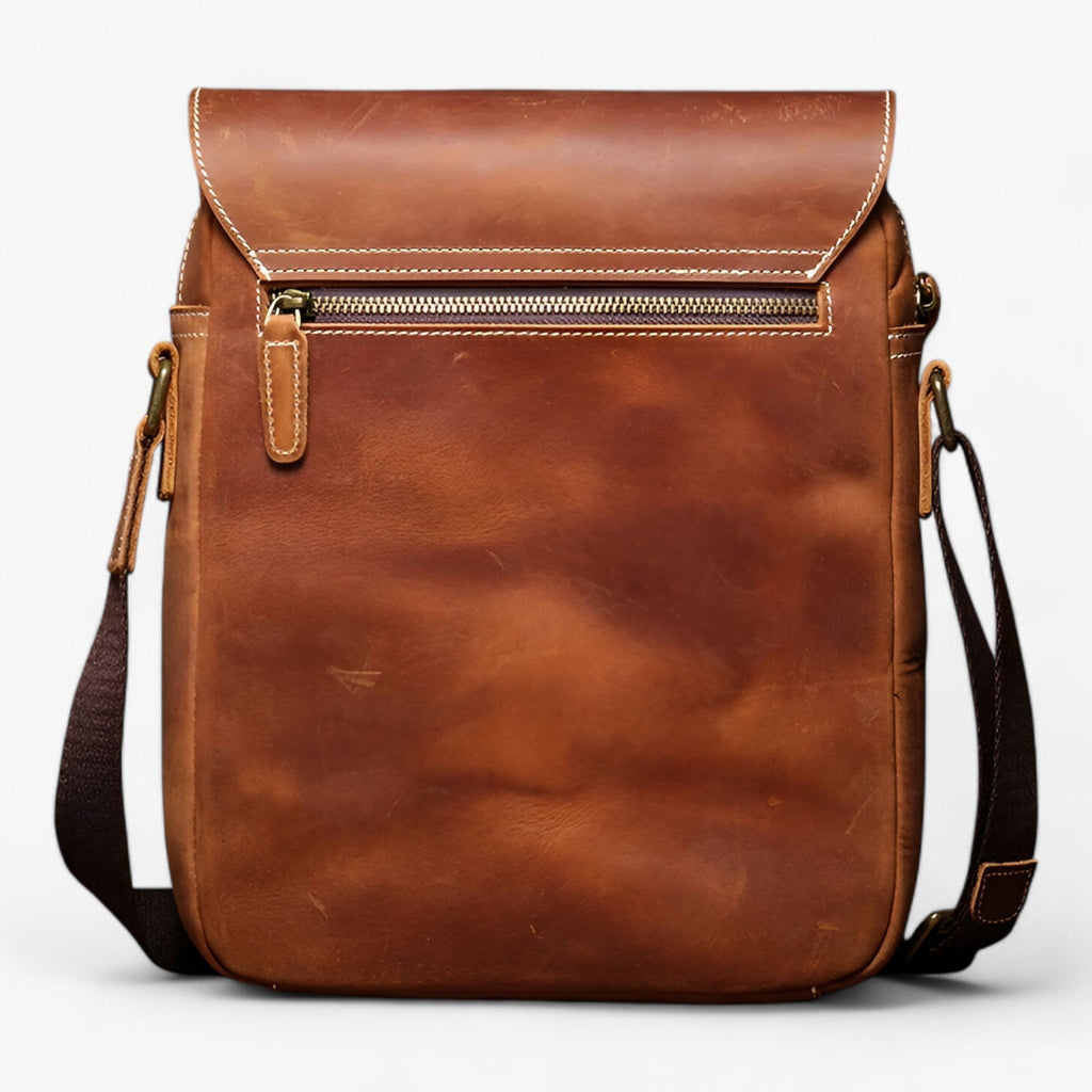 Crazy Horse-Effect Shoulder Bag with Flap Closure