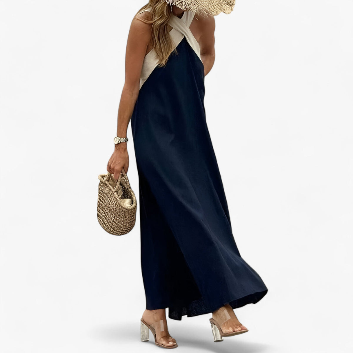 Halter Neck Maxi Dress with Plunging V-Neckline
