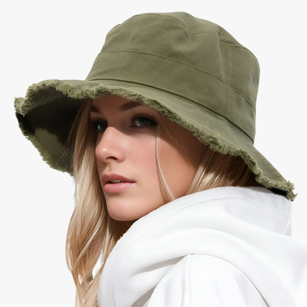 Adjustable denim bucket hat with drawstring fit