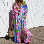 Tiered Floral Midi Dress with V Neckline
