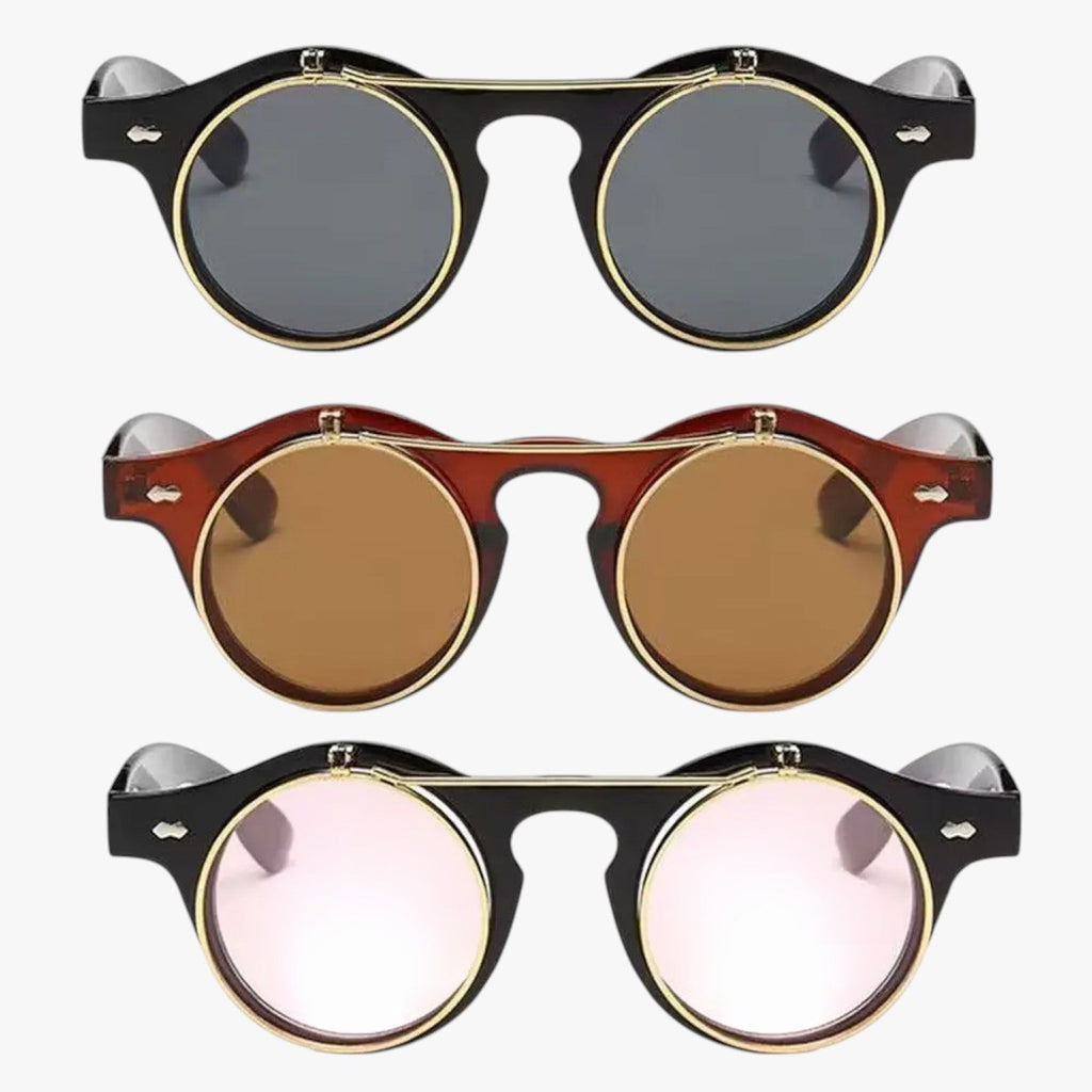 Retro Flip-Up Sunglasses with a Double Lens Design