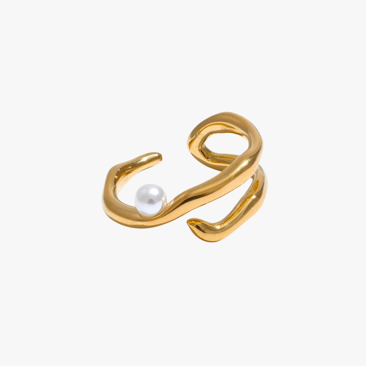 Geometrisk ring i rostfritt stål med pärldetalj
