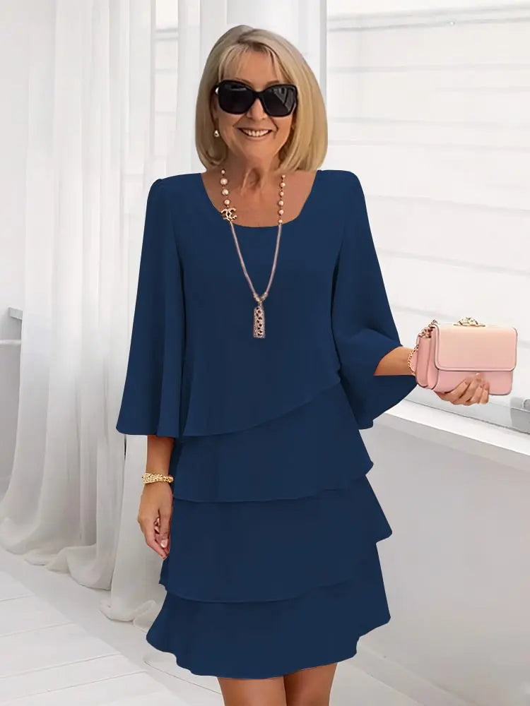A-Line Midi Dress with Layered Ruffles