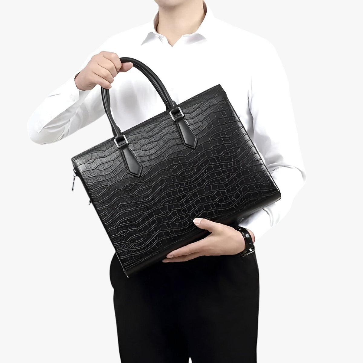 High-Capacity Faux Leather Bag with Padded Laptop Sleeve