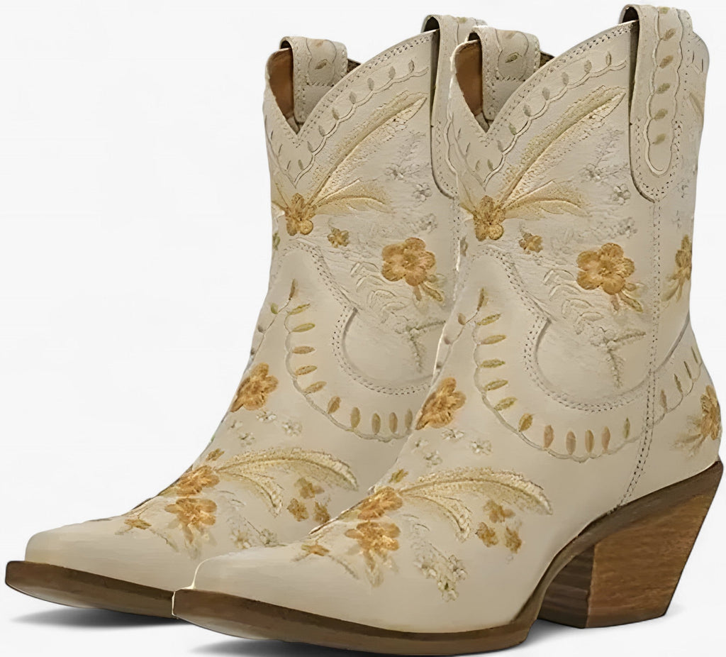Floral Embroidered Cowgirl Boots with Block Heel
