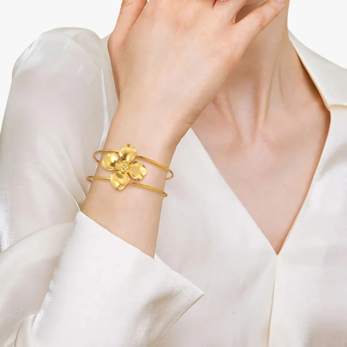 Flower Bracelet in Gold or Silver Tone, Water-Resistant and Adjustable