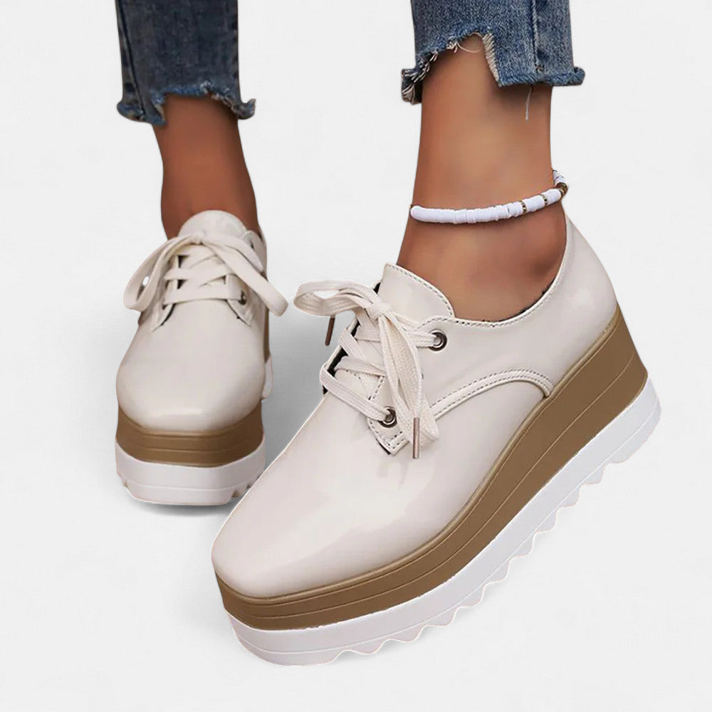 Lace Up Platform Derby Shoes with Square Toe