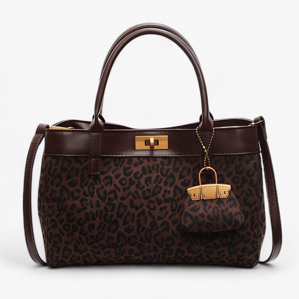 Leopard Print Tote Bag with Gold-Tone Clasp Detail