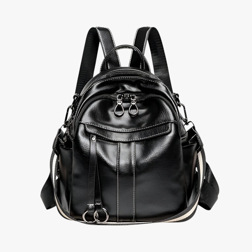 Mochila retro de piel sintética encerada con múltiples bolsillos