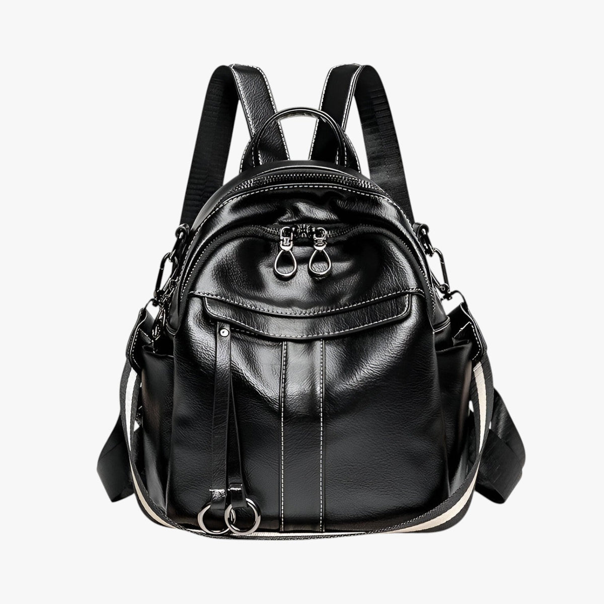 Mochila retro de piel sintética encerada con múltiples bolsillos