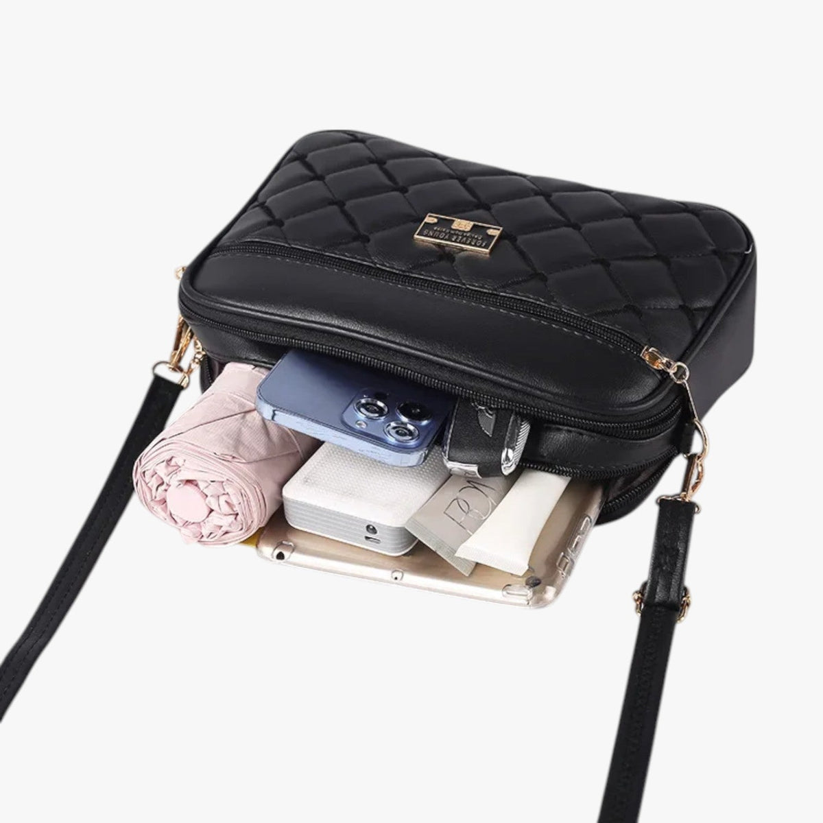 Small Quilted PU Shoulder Bag with Glossy Finish
