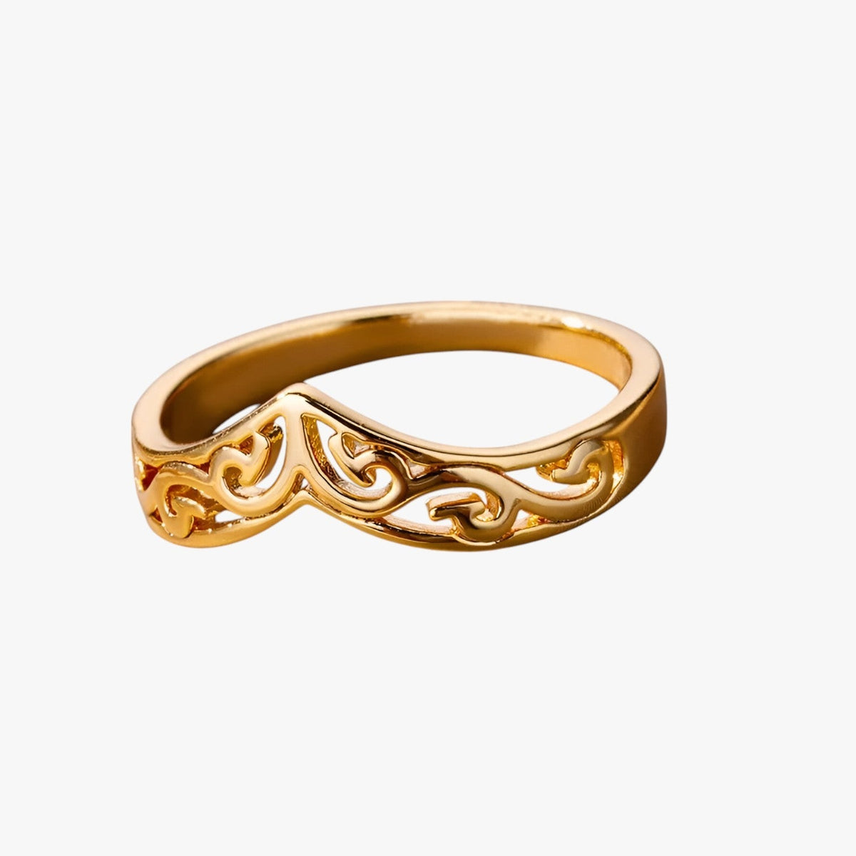 Gold-Tone Stainless Steel Ring with Plant Totem Design