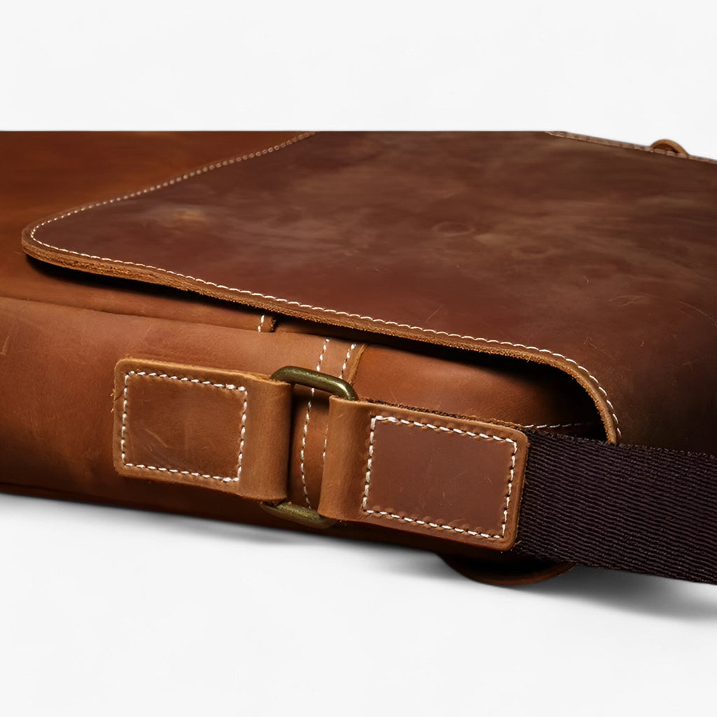 Crazy Horse-Effect Shoulder Bag with Flap Closure
