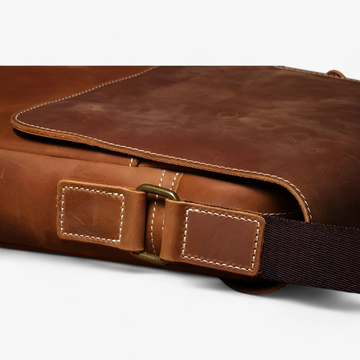 Crazy Horse-Effect Shoulder Bag with Flap Closure