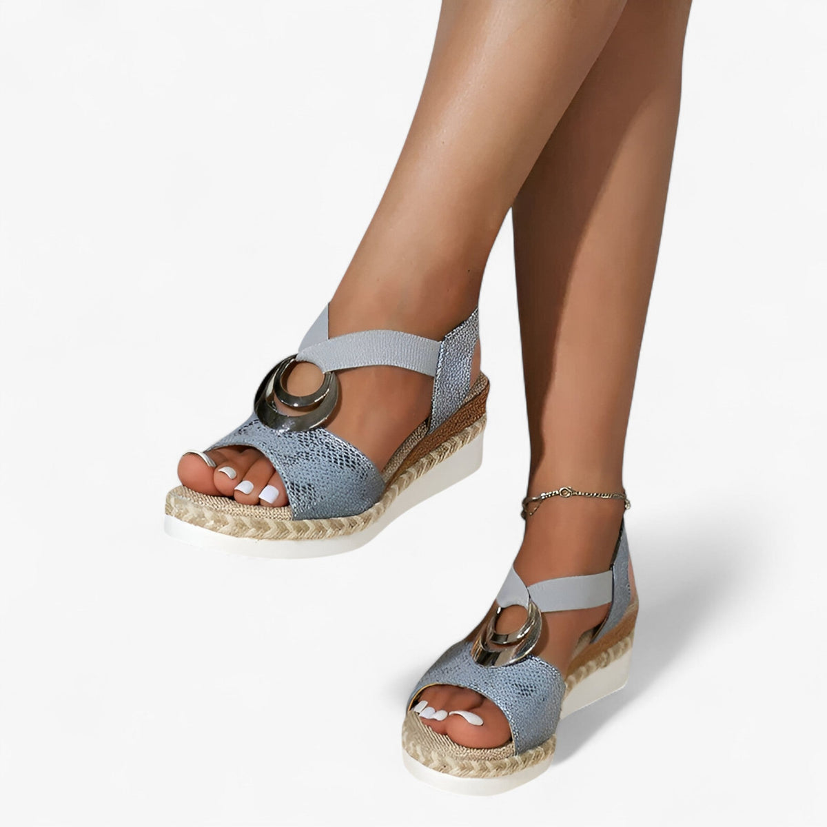 Vintage-Style Espadrille Wedge Sandals with Ankle Strap