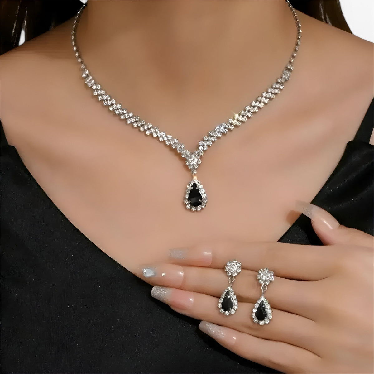 Rhinestone Drop Necklace and Earrings Bridal Set