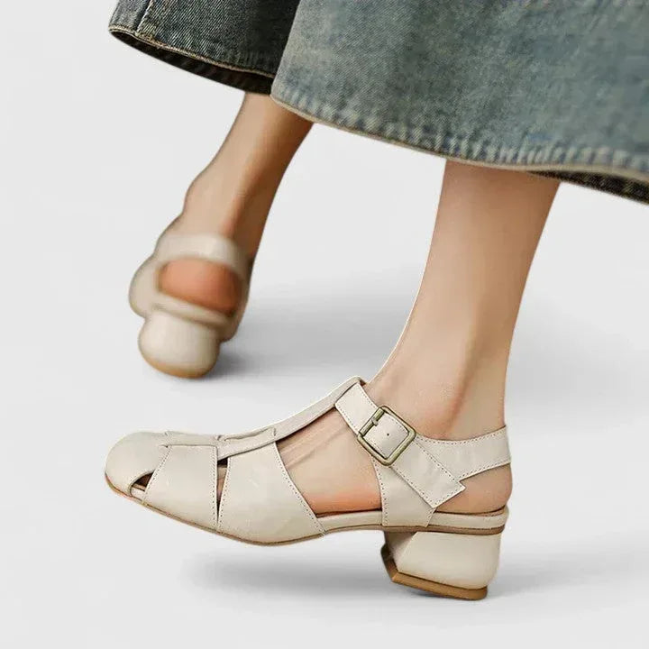 Sandalias efecto piel de punta cuadrada con tacón ancho
