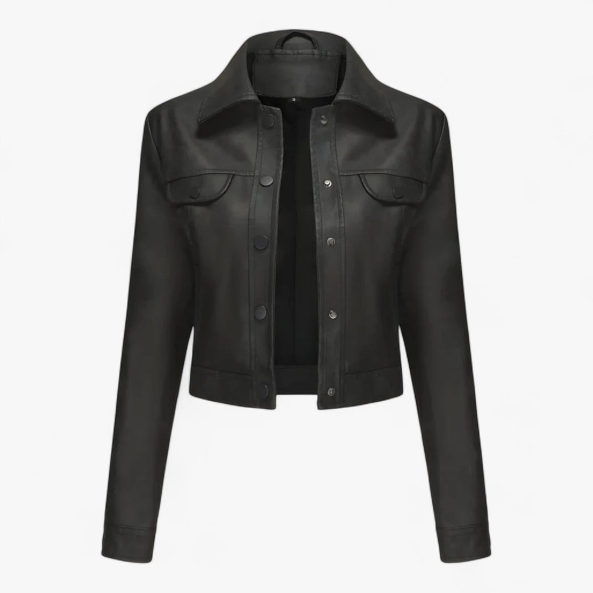Slim-Fit Faux Leather Jacket with Multiple Practical Pockets