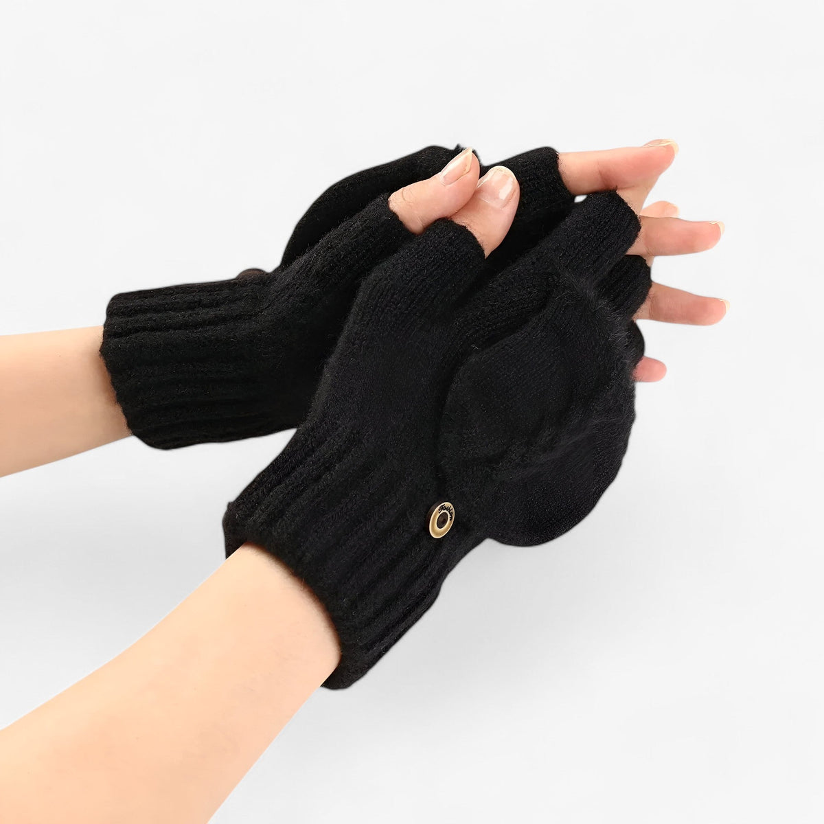Ribbed Knit Gloves with Foldover Fingertips