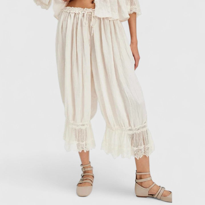 Patchwork Lace Pattern Trousers with Relaxed Fit