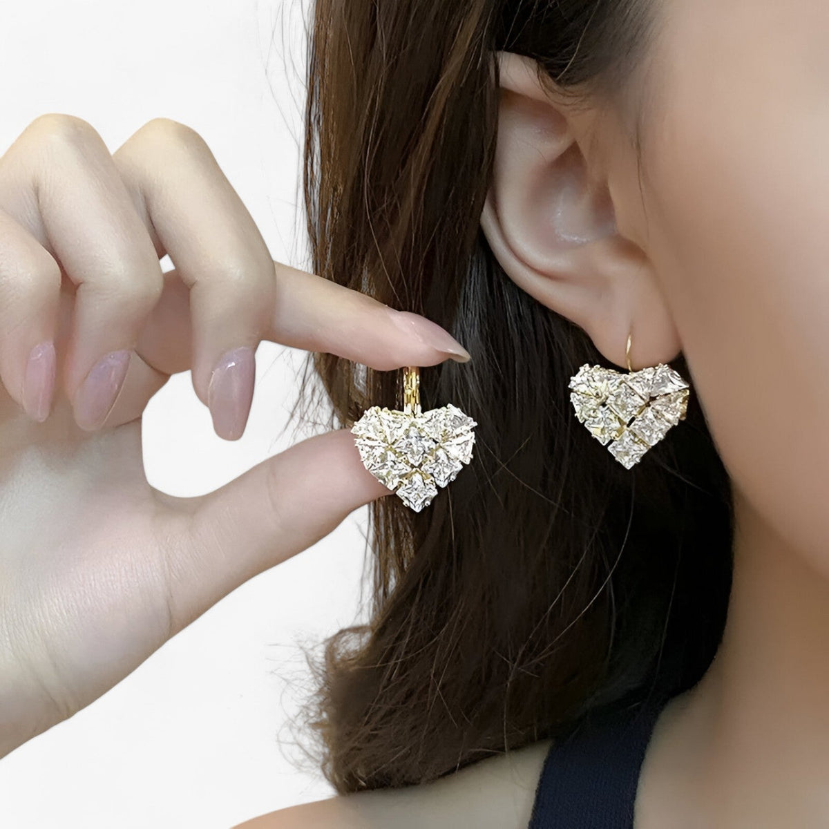 Heart-Shaped Zirconia Earrings in Gold or Silver Tone