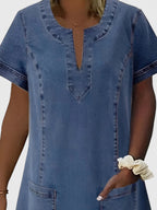 Soft Denim Dress with Pockets and Relaxed Elegance