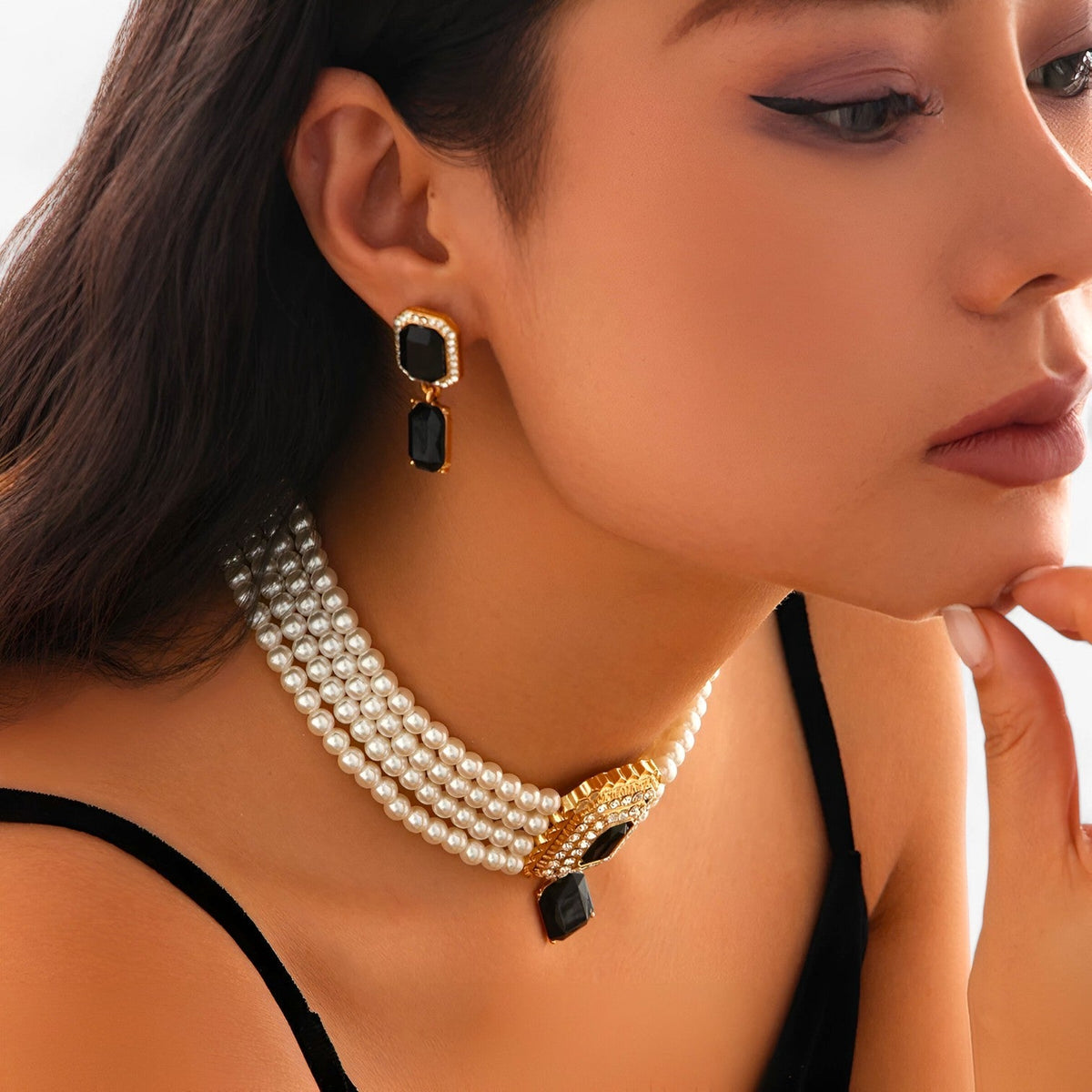 Multi-Layered Pearl Necklace and Earring Set for Occasions