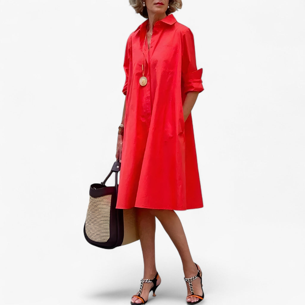 Flowing Dress with a Shimmer Detail at the Neckline