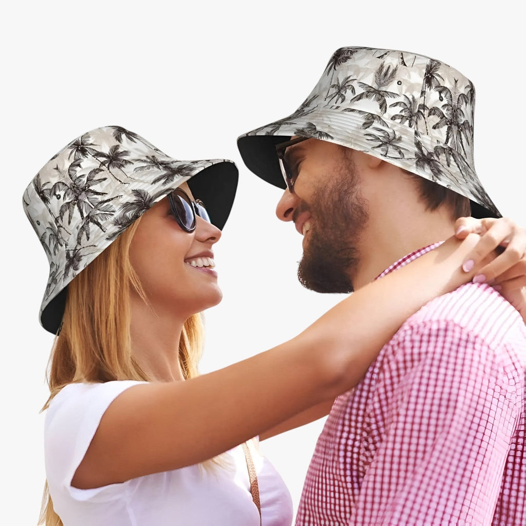 Sombrero de ala ancha con estampado tropical de hojas de palmera