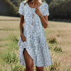 Vestido boho de estampado floral con escote de pico y cintura alta