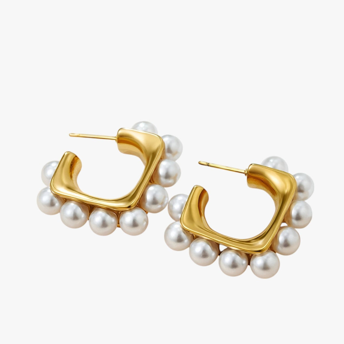Chunky Gold-Tone Hoop Earrings with Pearl Detail