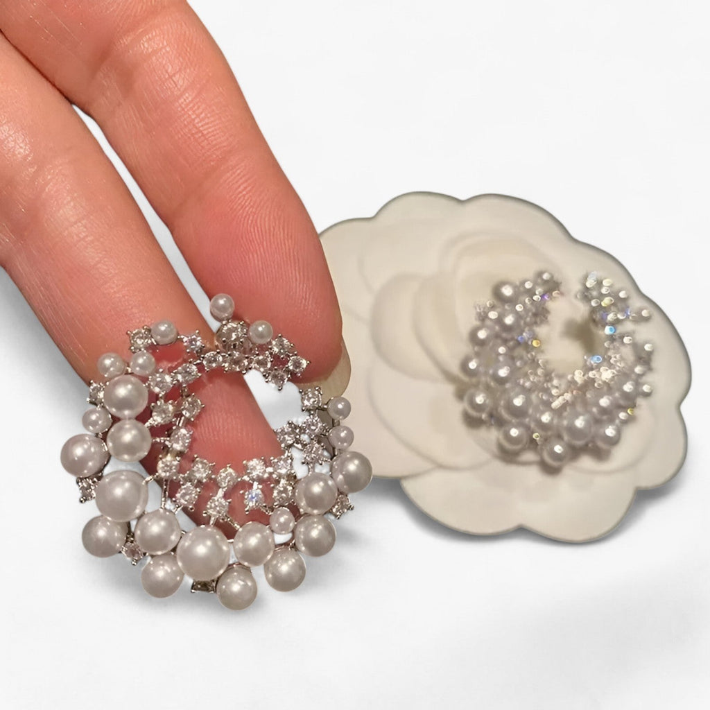 Silver-Tone Pearl Earrings with Zirconia Detail