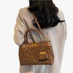 Leopard Print Tote Bag with Gold-Tone Clasp Detail