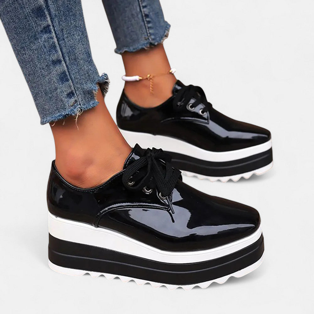 Lace Up Platform Derby Shoes with Square Toe