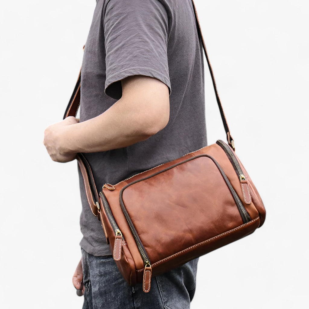 Vintage Structured Shoulder Bag with Multiple Compartments