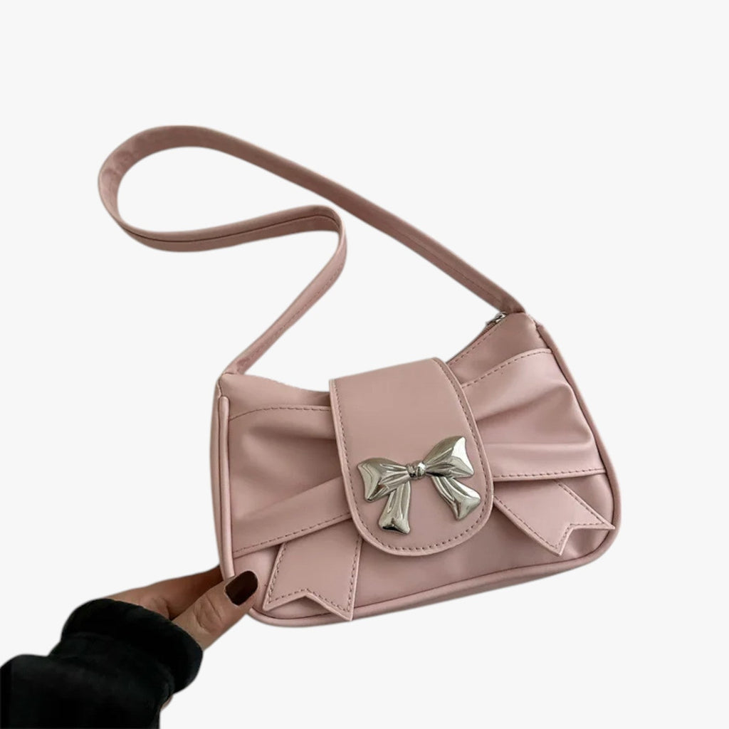 Compact Envelope Clutch with Bow Detail in PU Leather